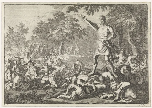 Simon doodt zijn familie en zichzelf by Jan Luyken, print, 1704