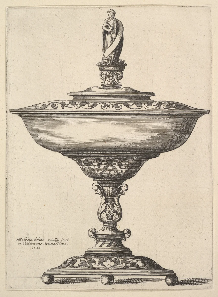 A wide cup with ball feet by Wenceslaus Hollar, print, 1646