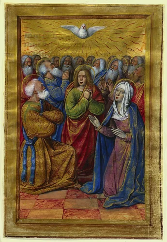 Miniature from a Book of Hours: The Pentecost by Jean Poyet, manuscript, 1495-1505
