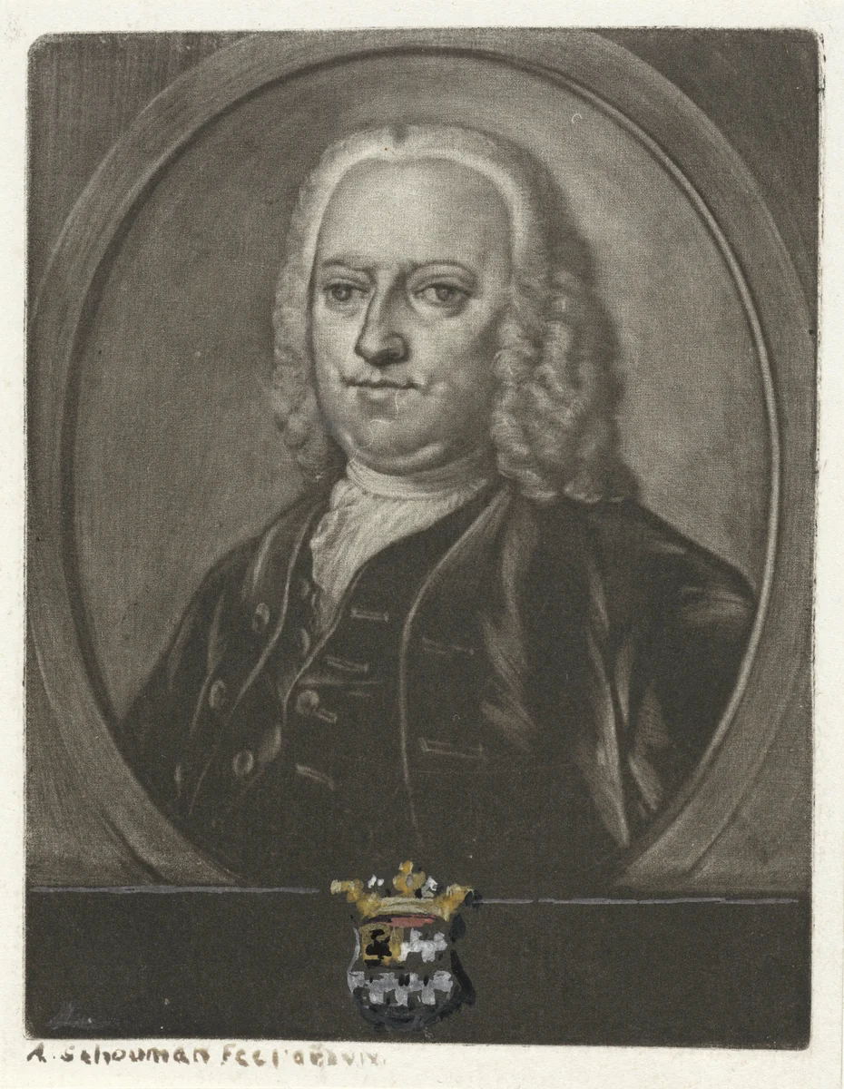 Portret van een man, mogelijk Johan van der Linden van Slingeland by Aert Schouman, print, 1720-1792