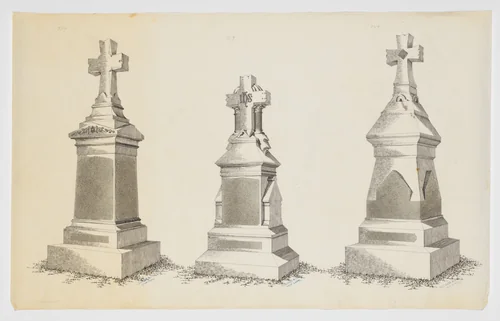 Three Grave Monument Designs with Crosses, Nos. 739, 969, 959 by Alexander Maxwell, drawing, 1840-1880