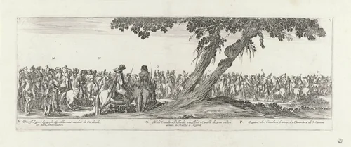 Deel van een processie met mannen te paard by Stefano della Bella, print, 1620-1664