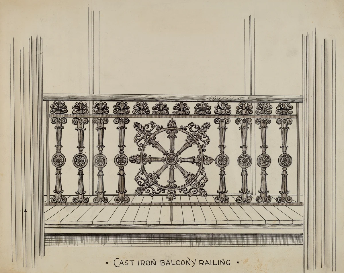 Cast Iron Balcony Rail by Lucien Verbeke, index of american design, 1936