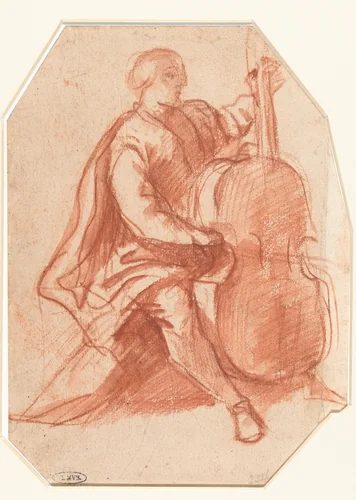 Viola da gambaspeler, driekwart van opzij by Pier Francesco Mola, drawing, 1645-1650