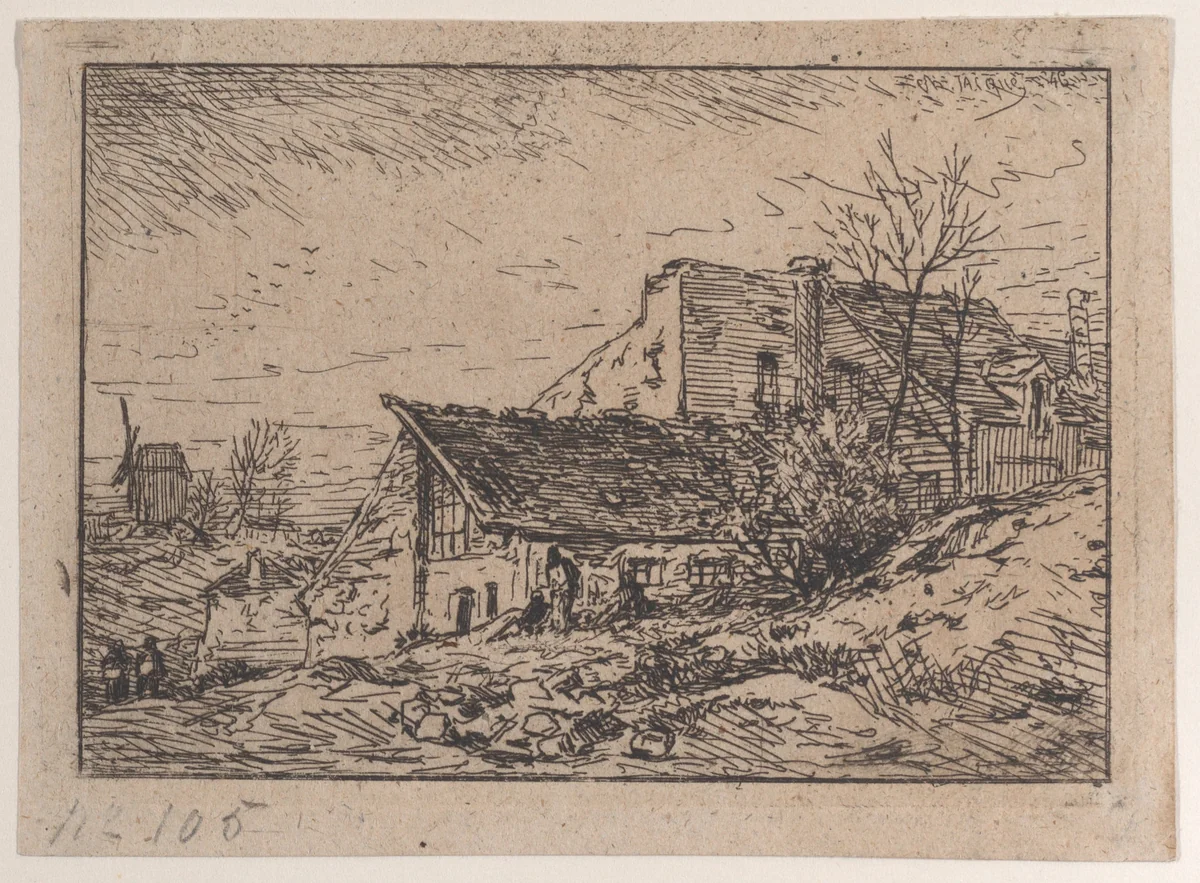 Landscape with Hovels by Charles Jacque, print, 1846
