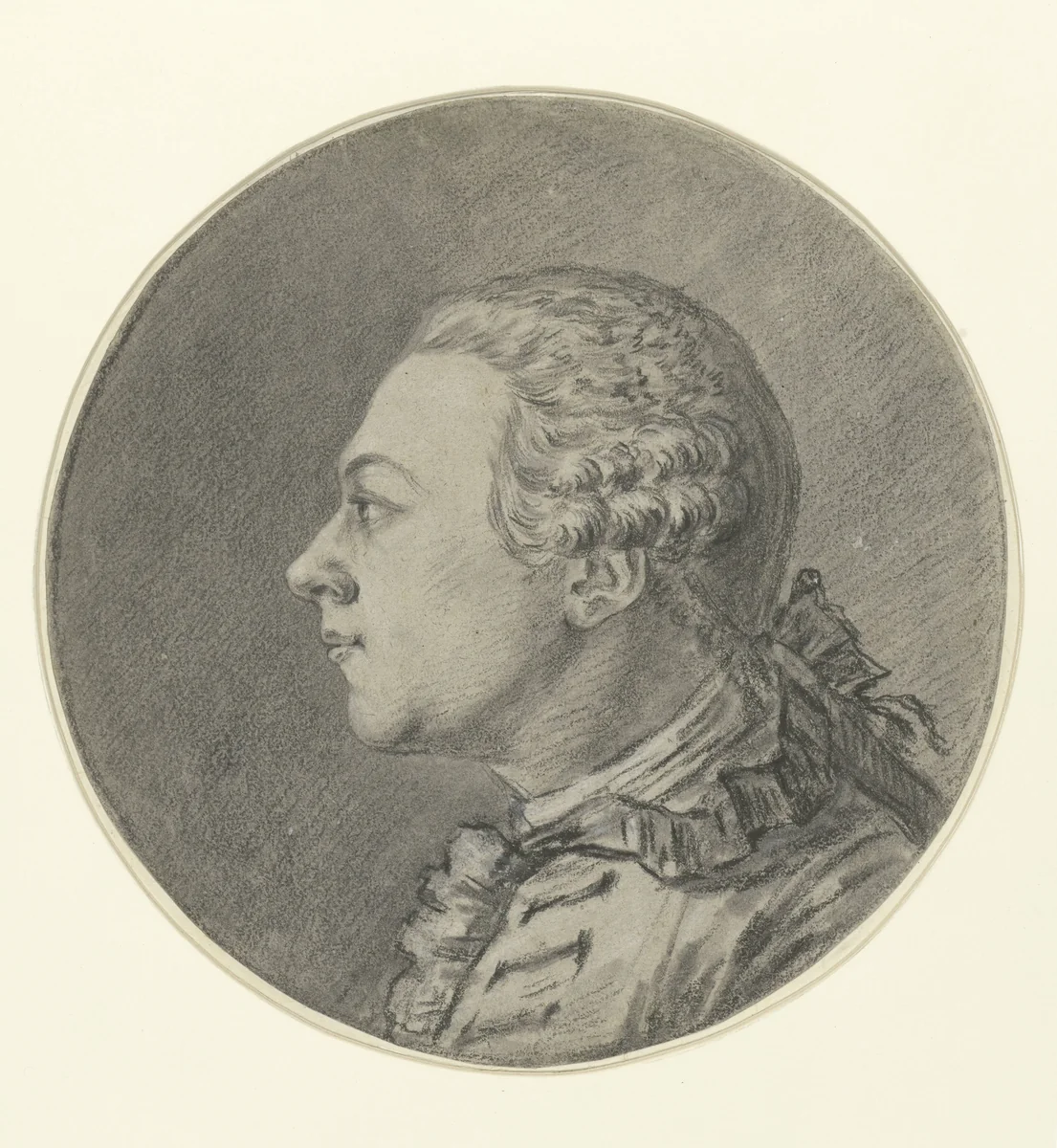 Mansportret, van terzijde, naar links, met staartpruik by Justus Chevillet, drawing, 1739-1802