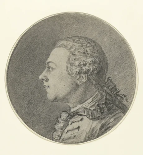 Mansportret, van terzijde, naar links, met staartpruik by Justus Chevillet, drawing, 1739-1802