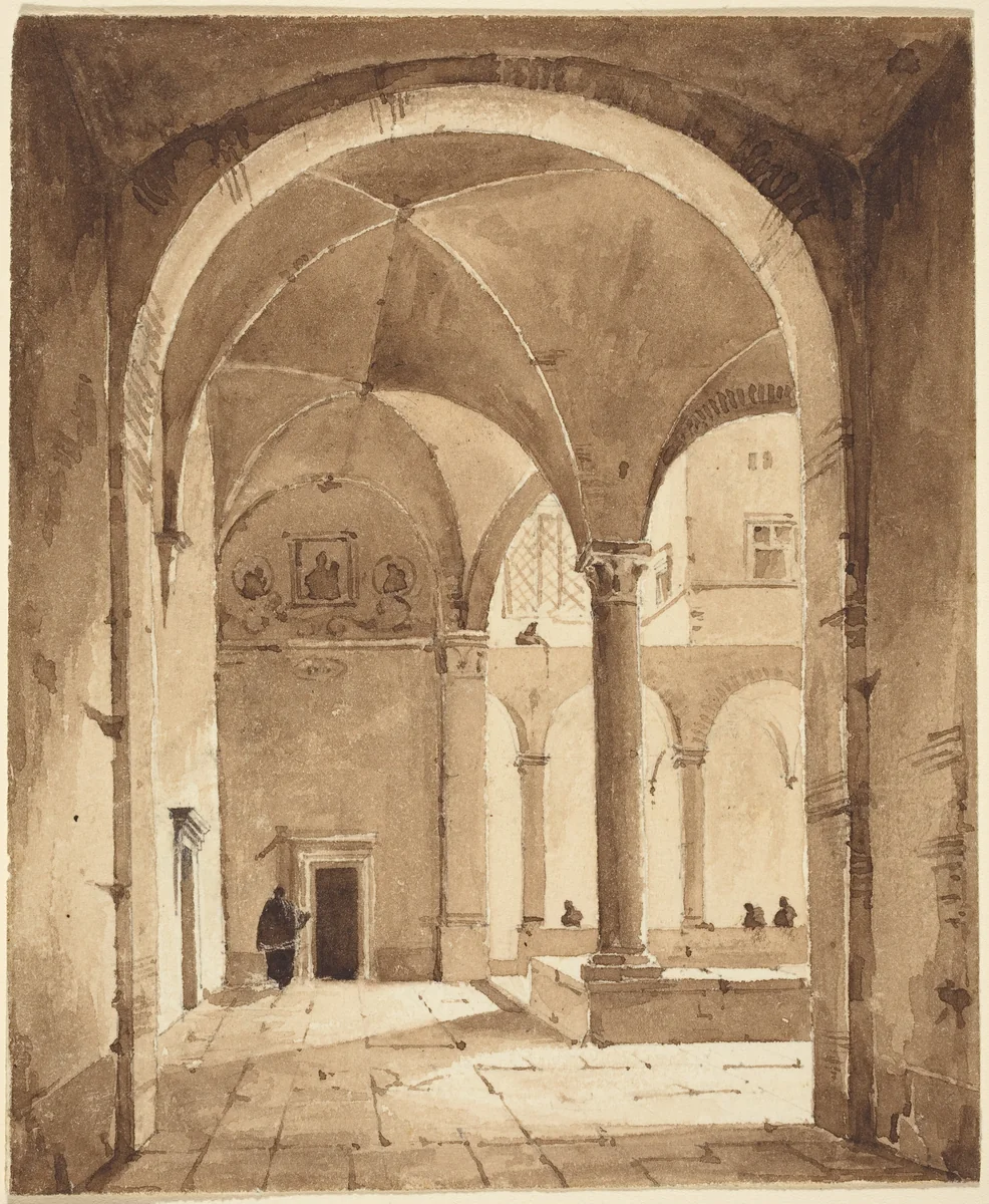 A Cloister by François-Marius Granet, drawing, 1775-1849