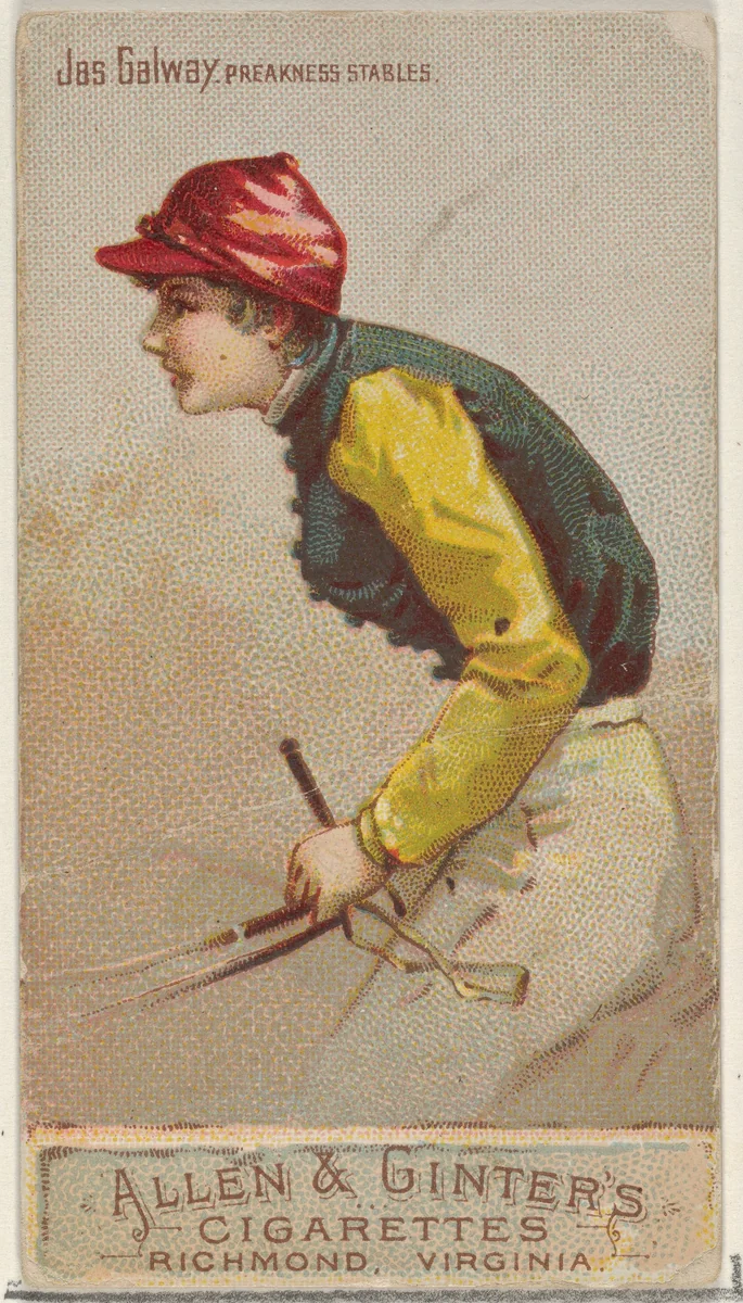 Jas. Galway, Preakness Stables, from the Racing Colors of the World series (N22b) for Allen & Ginter Cigarettes by Allen & Ginter, print, 1888