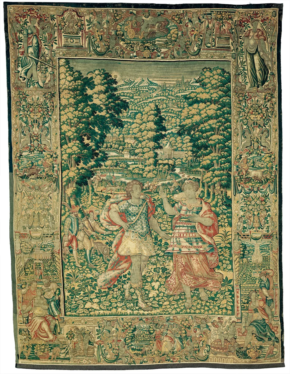 Venus and Adonis (?) with the Duck Hunt by Jacques I Geubels, textile, 1590-1610