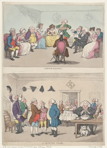 Conversazione, and A Country Club by Thomas Rowlandson, print, 1806-1811
