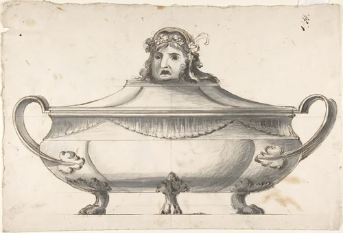 Tureen, Finial with Mask by anonymous, drawing, 1800-1900