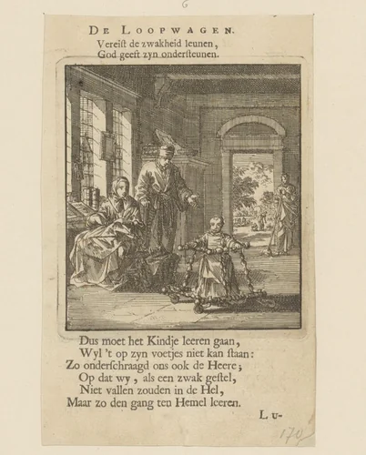 Kind in een loopwagen by Jan Luyken, print, 1712