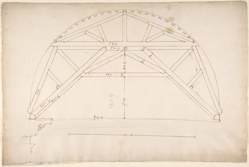 St. Peter's, centering truss, tunnel vault, section (recto) blank (verso) by anonymous, drawing, 1500-1560