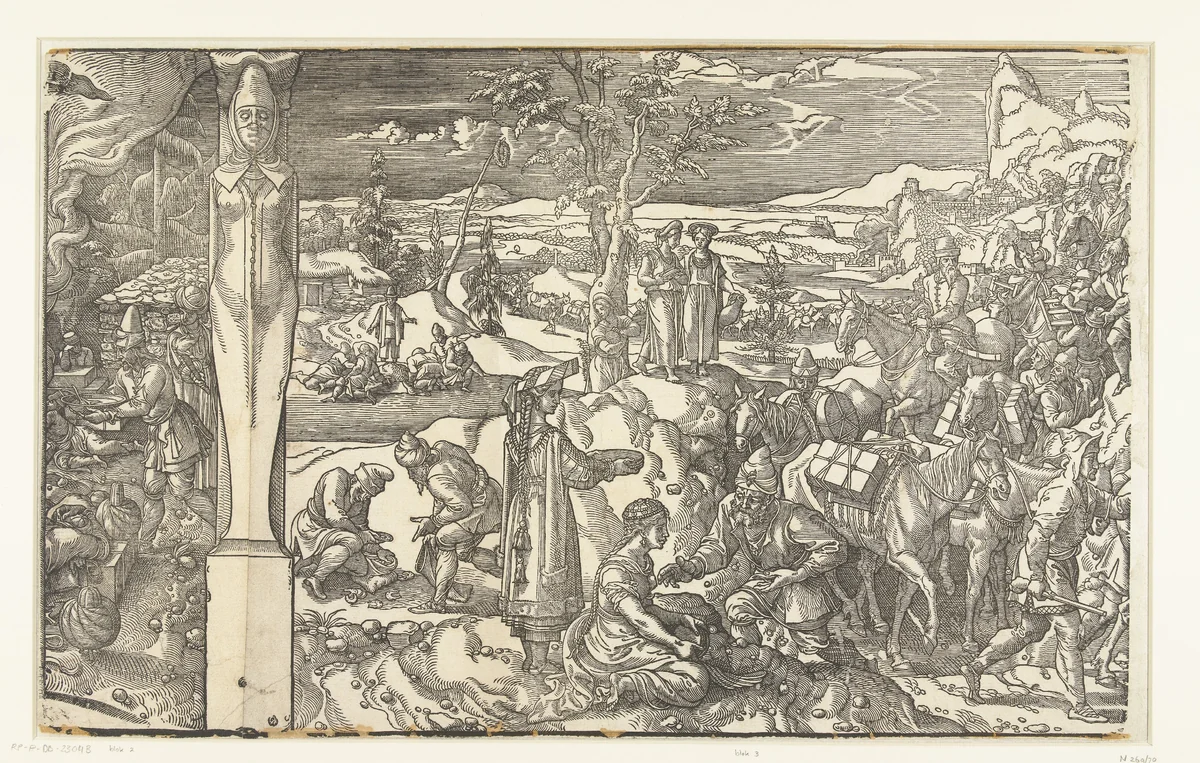 Karavaan van reizigers by Pieter Coecke van Aelst, print, 1553