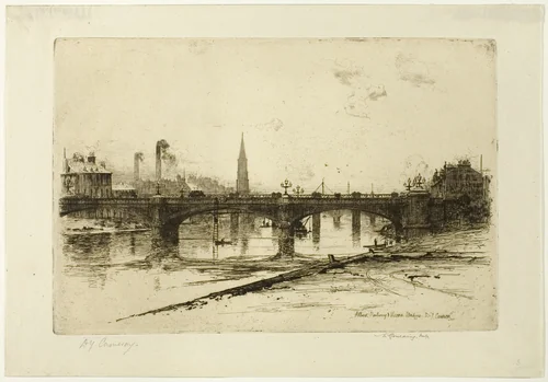 Albert, Railway, and Victoria Bridges, plate six from the Clyde Set by David Young Cameron, print, 1889