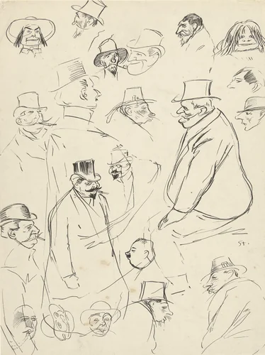 Karikaturale portret- en figuurstudies van mannen by Théophile Alexandre Steinlen, drawing, 1869-1923