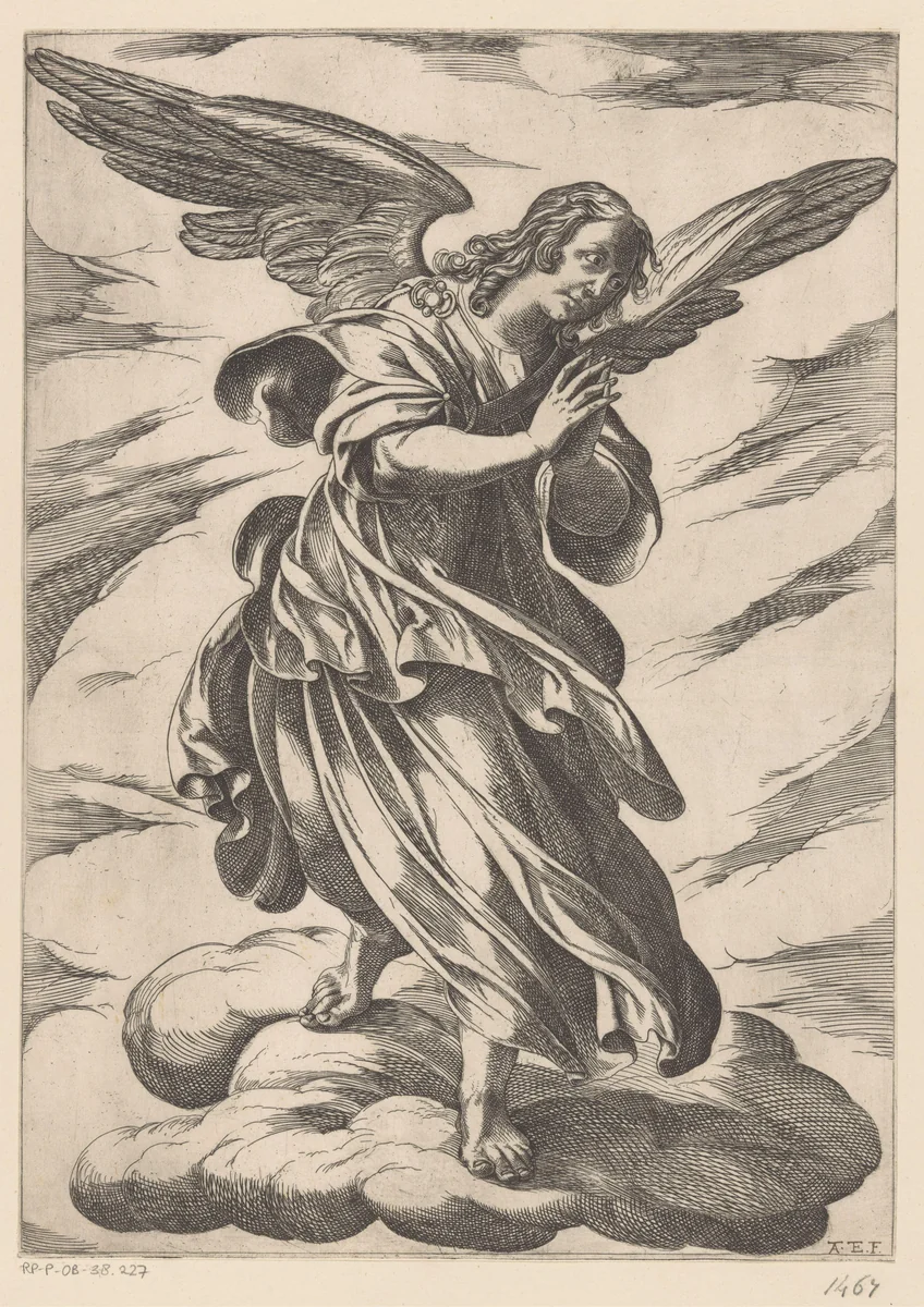 Engel op wolk by Unknown, print, 1565-1630