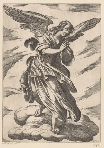Engel op wolk by Unknown, print, 1565-1630