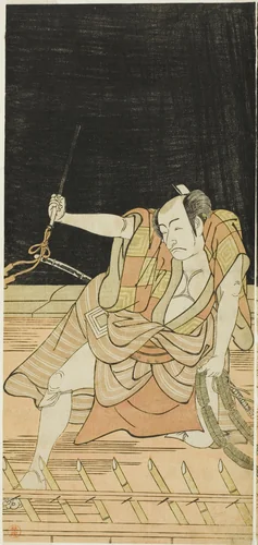 Actors Nakamura Nakazô I as Danshichi Kurobei and Ichikawa Danjûrô V as Issun Tokubei in “Mirror of Osaka in the SummerFestival” (“Natsu MatsuriNaniwa Kagami”) by Katsukawa Shunkō (勝川春好), print, 1774-1784