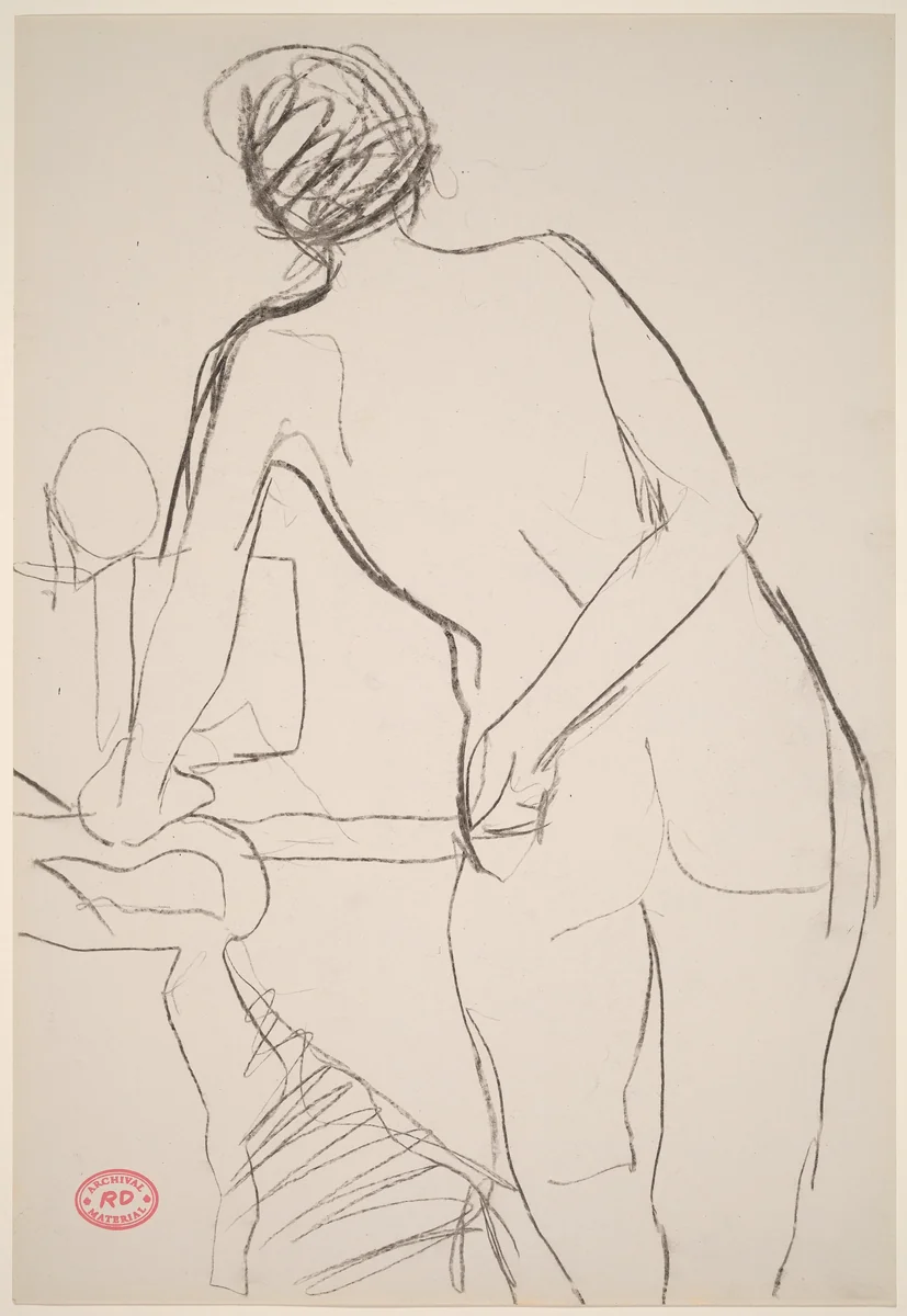 Untitled [standing female nude leaning on chair arm] by Richard Diebenkorn, drawing, 1955-1967