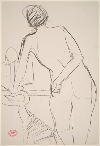 Untitled [standing female nude leaning on chair arm] by Richard Diebenkorn, drawing, 1955-1967