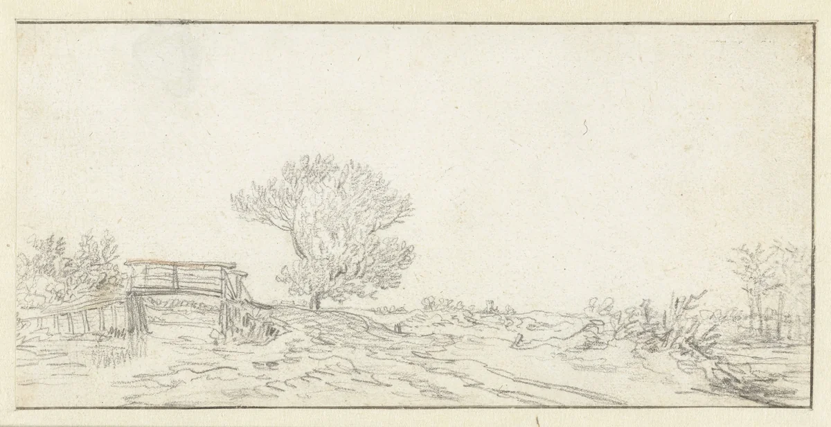Landschap met een boom bij een brug by Jan van Goyen, drawing, 1630-1632