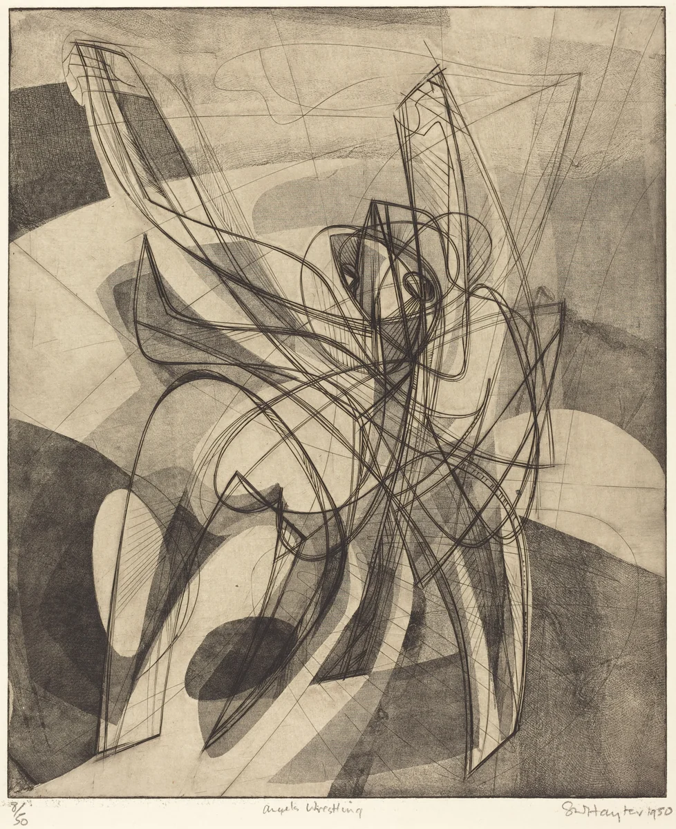 Angels Wrestling by Stanley William Hayter, print, 1950