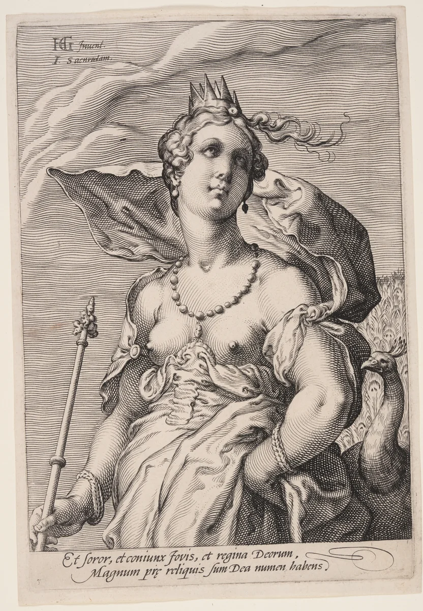 Juno, from Three Goddesses by Jan Saenredam, print, 1595