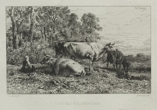 Holland Cows by Charles-Émile Jacque, print, 1864