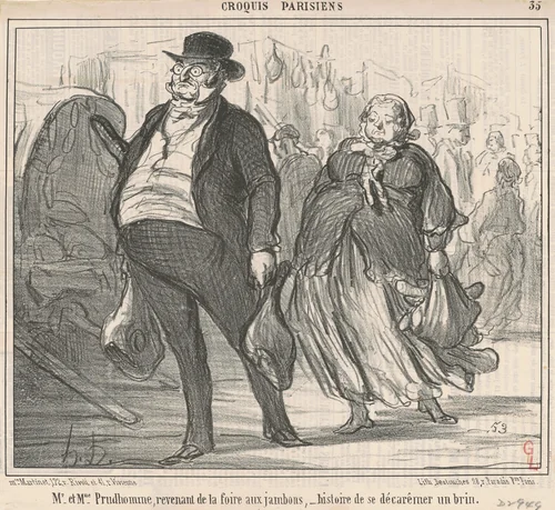 Mr et Mme Prudohomme revenant de la foire ... by Honoré Daumier, print, 1857