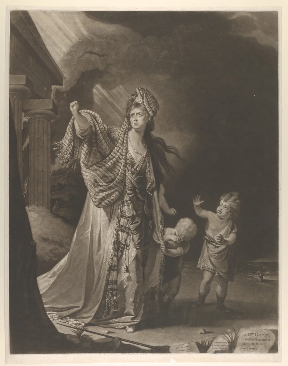 Mrs. Yates in the Characer of Medea by William Dickinson, print, 1771