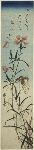 Butterfly and pinks by Utagawa Hiroshige (歌川広重), print, 1843-1847