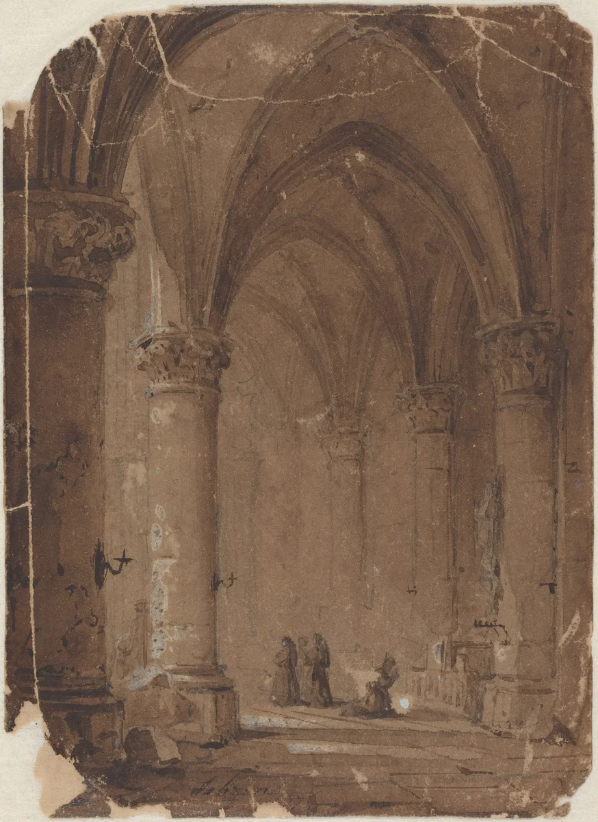 Monks in a Cathedral by Jean-Baptiste-Pierre Le Brun, drawing, 1748-1813
