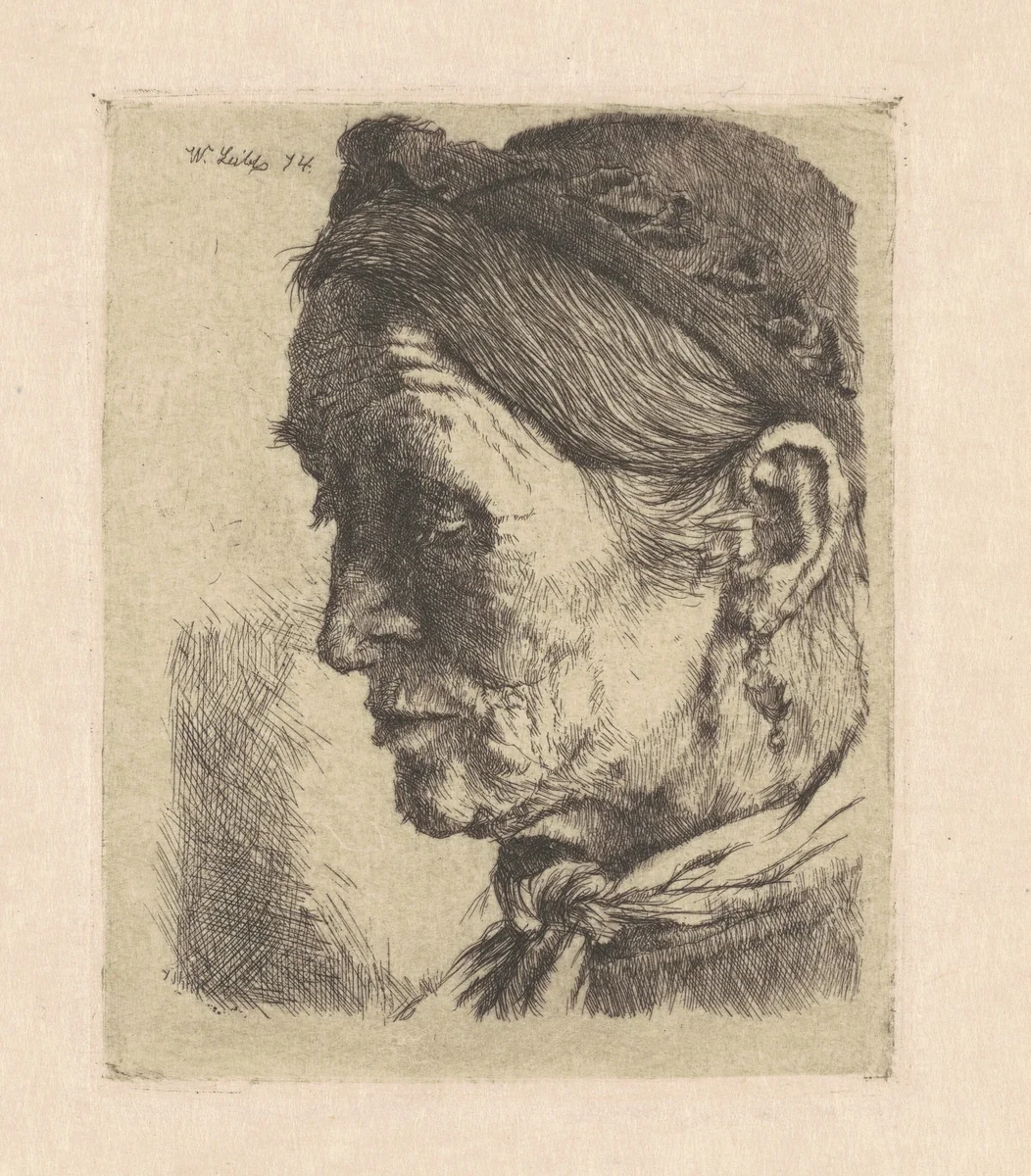 Peasant Woman with Closed Eyes by Wilhelm Leibl, print, 1874