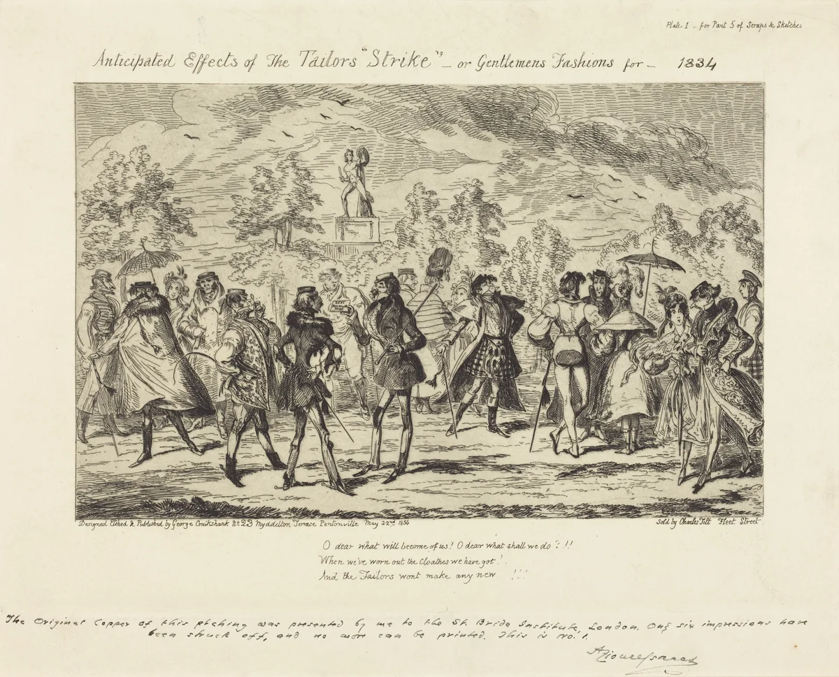 Anticipated Effects of the Tailors' "Strike" by George Cruikshank, print, 1834