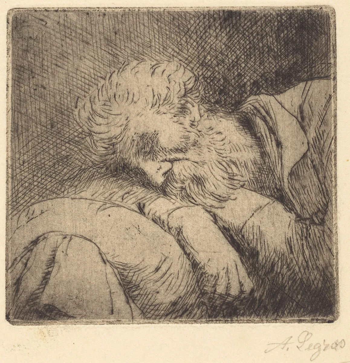 Sleeping Beggar (Mendiant endormi) by Alphonse Legros, print, 1837-1911