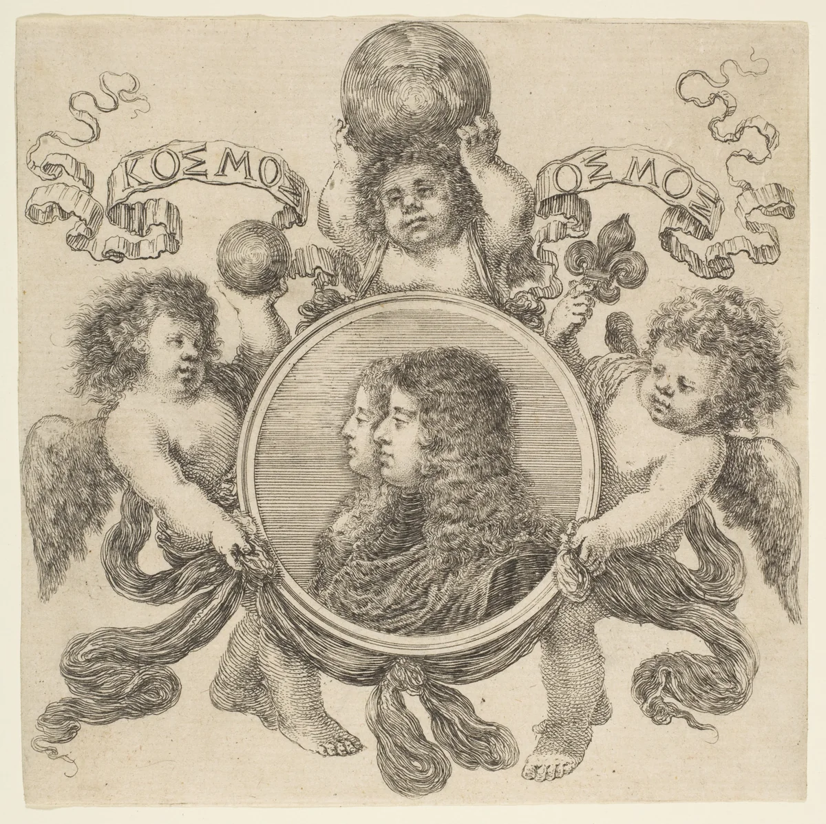 Portrait of Cosimo de' Medici and Marguerite Louise d'Orleans, His Wife by Stefano della Bella, print, 1661