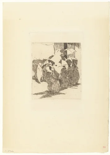 Rij mensen voor de deur van slagerij by Edouard Manet, print, 1870