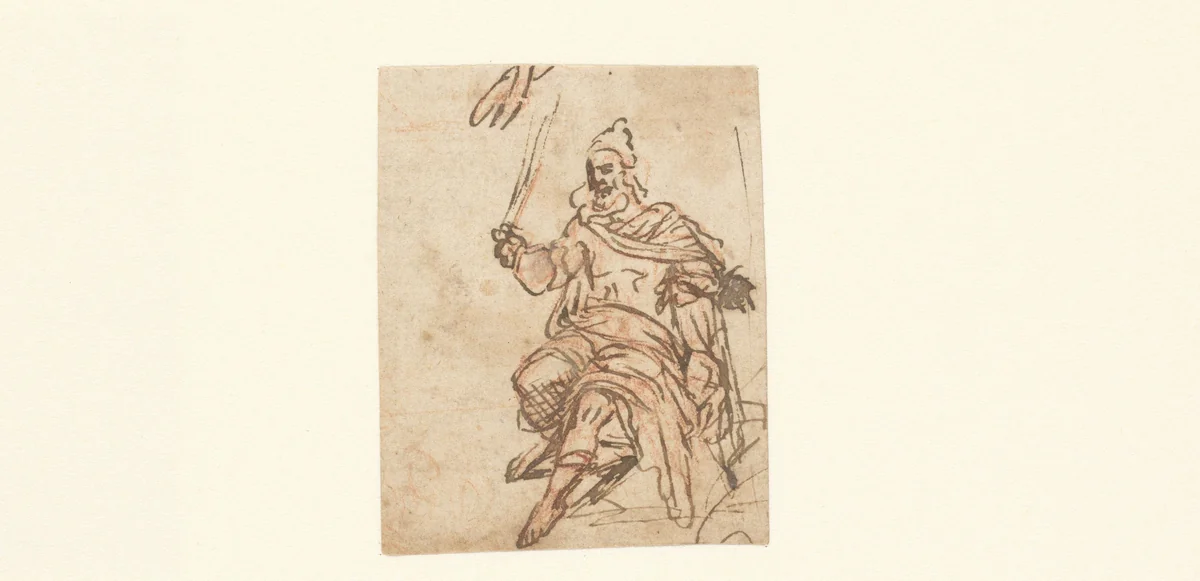 Studie van een zittende vorst by Lambert Lombard, drawing, 1516-1566