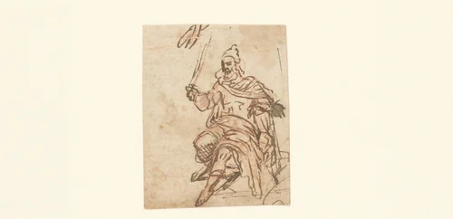 Studie van een zittende vorst by Lambert Lombard, drawing, 1516-1566