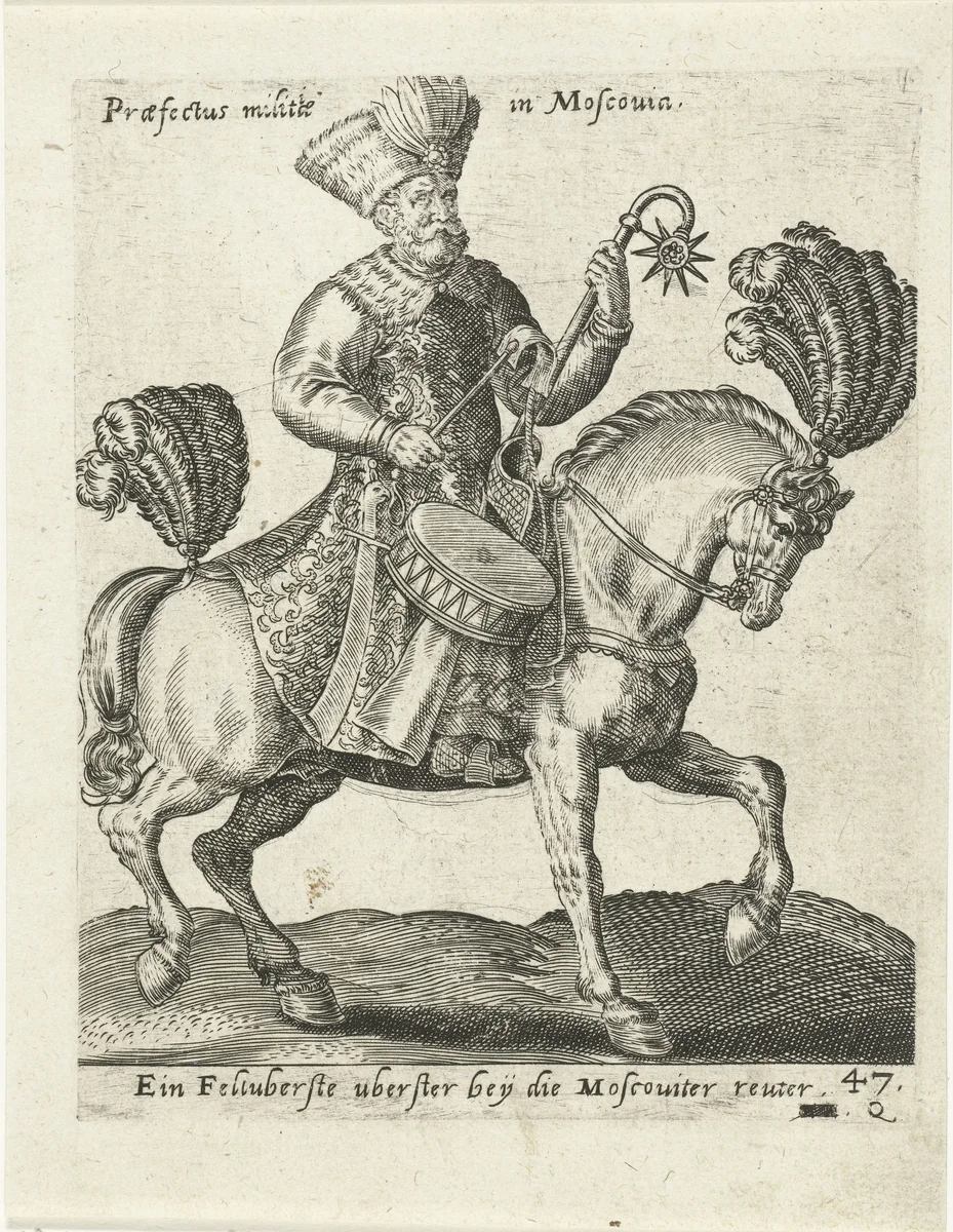 Moskovitische officier te paard by Unknown, print, 1577