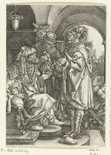 De verloren zoon vraagt om zijn erfenis by anonymous, print, 1528-1610