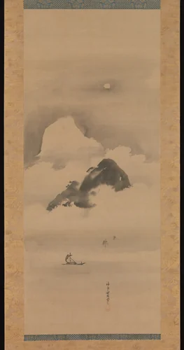 Landscape in Moonlight by Kano Tan'yū (狩野探幽), painting, 1663-1674