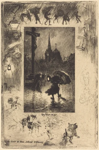 Le bruit de deux sabots traînant... (The sound of two clogs shuffling...) by Félix-Hilaire Buhot, print, 1878