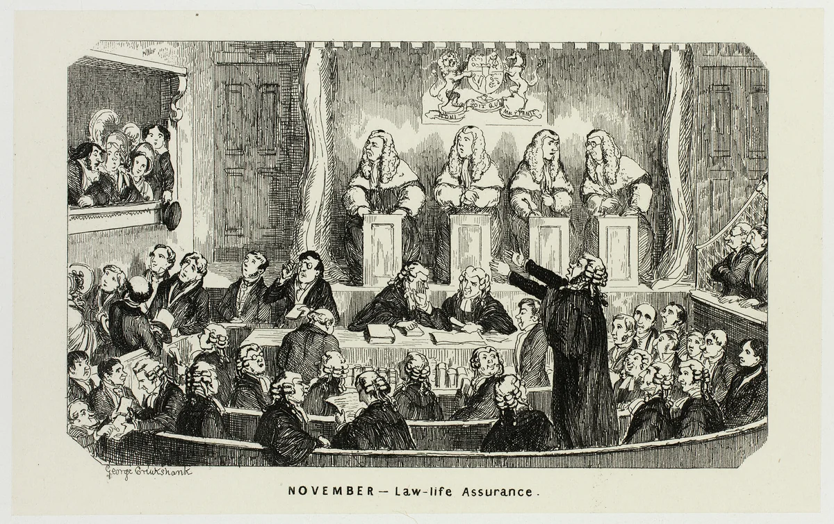 November - Law-Life Assurance from George Cruikshank's Steel Etchings to The Comic Almanacks: 1835-1853 by George Cruikshank, print, 1840