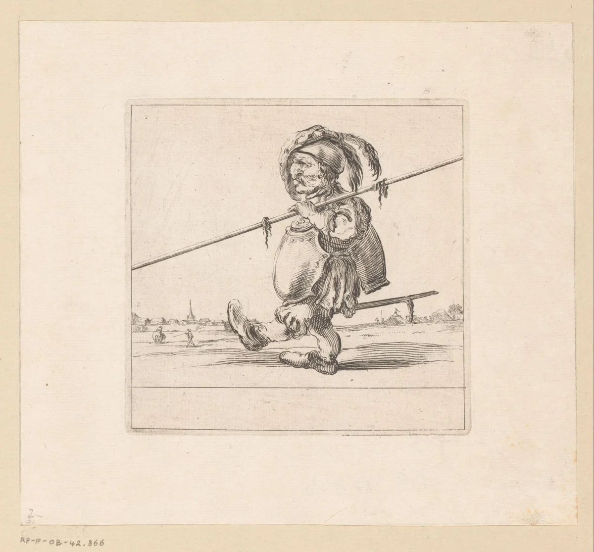 Karikaturale figuur met lans by François Collignon, print, 1620-1687