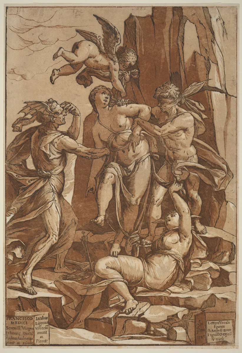 Allegory of Virtue by Andrea Andreani; Jacopo Ligozzi, print, 1585