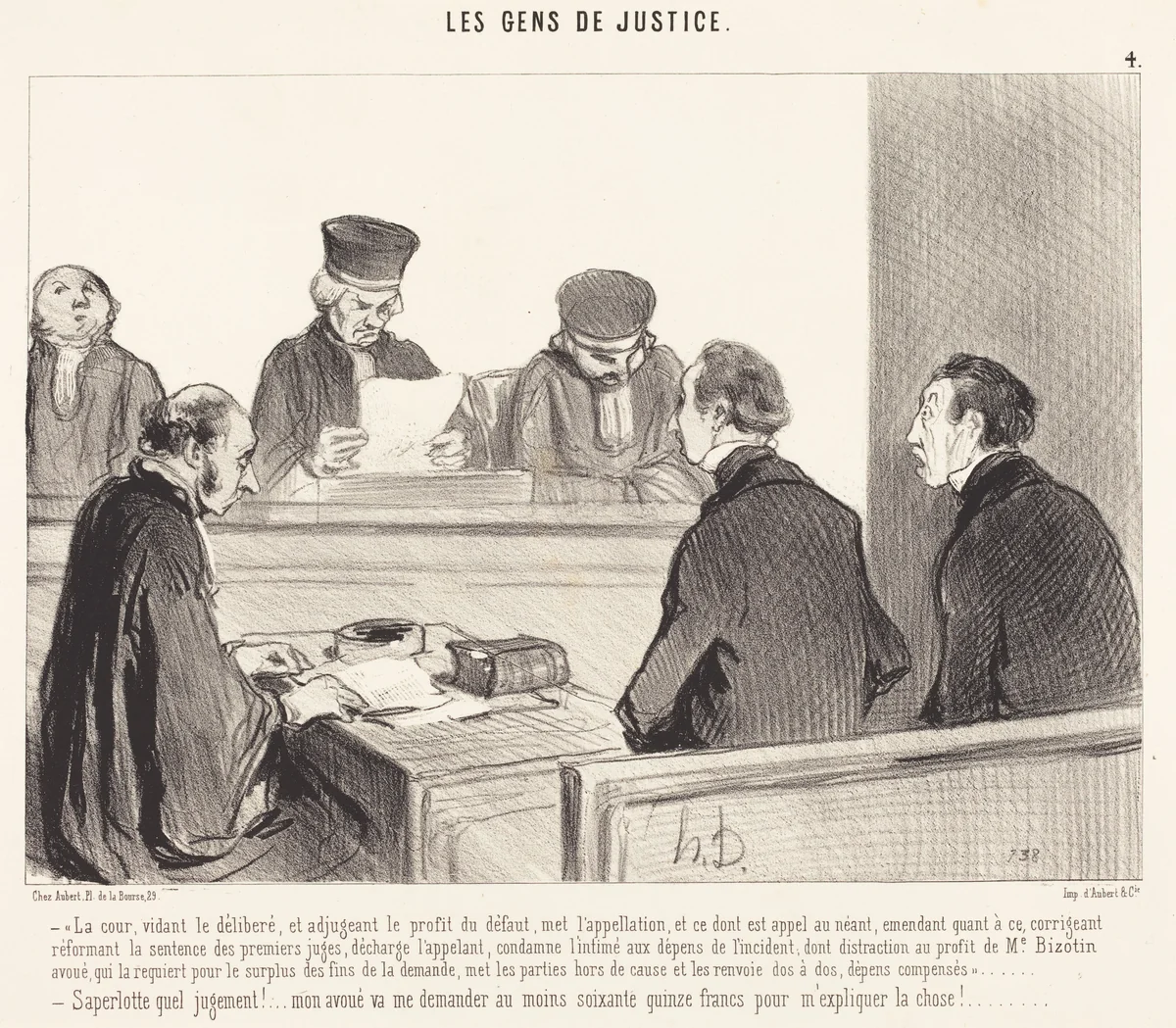 La Cour, vidant le délibéré... by Honoré Daumier, print, 1845