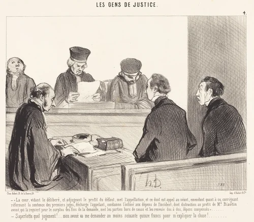 La Cour, vidant le délibéré... by Honoré Daumier, print, 1845